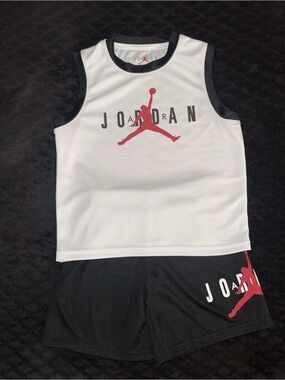 Jordan Kids White Tank Top & Black Shorts Set with Red Jumpman
